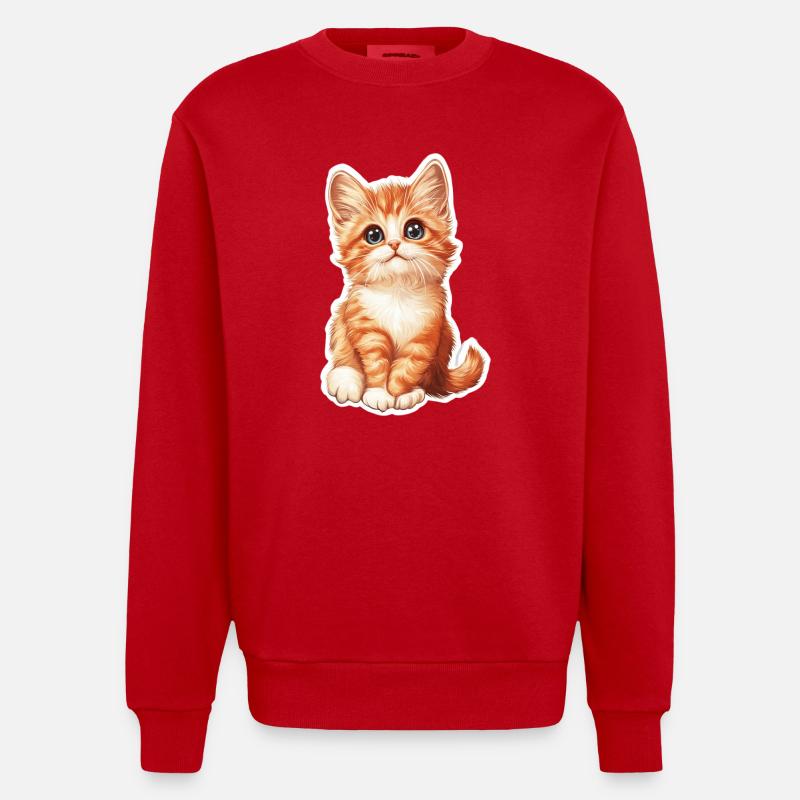 Cute Cat Kitten - Heavyweight Oversized Organic Crew Neck Made in EU - red