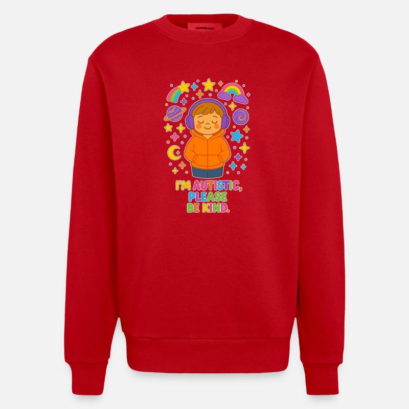 I'm Autistic Please Be Kind - Autismus Kinder - Heavyweight Oversized Organic Crew Neck Made in EU - Rot