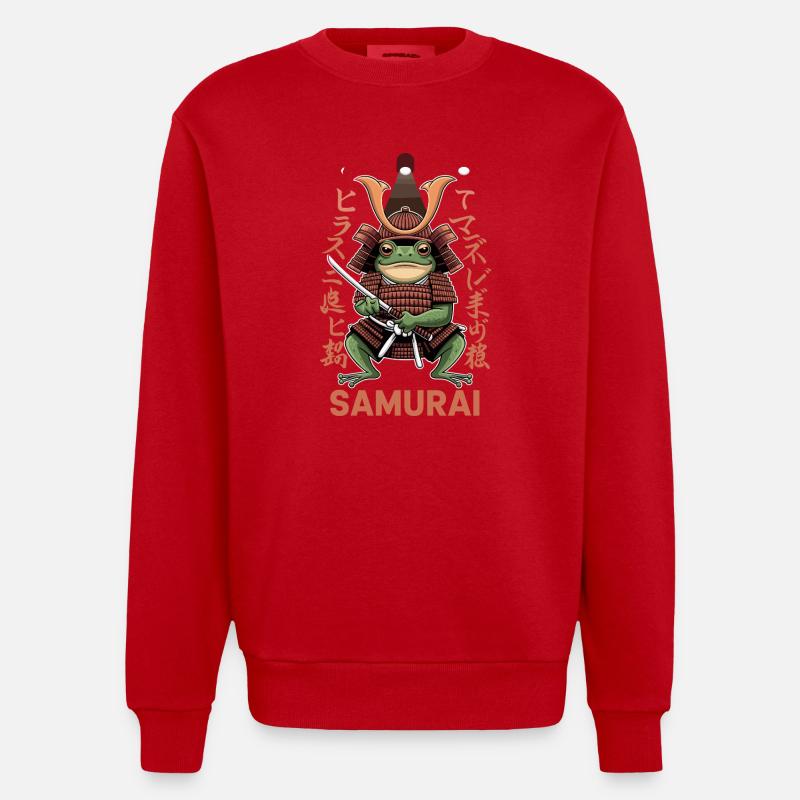  Samurai Frosch Krieger Illustration mit - Heavyweight Oversized Organic Crew Neck Made in EU - Rot