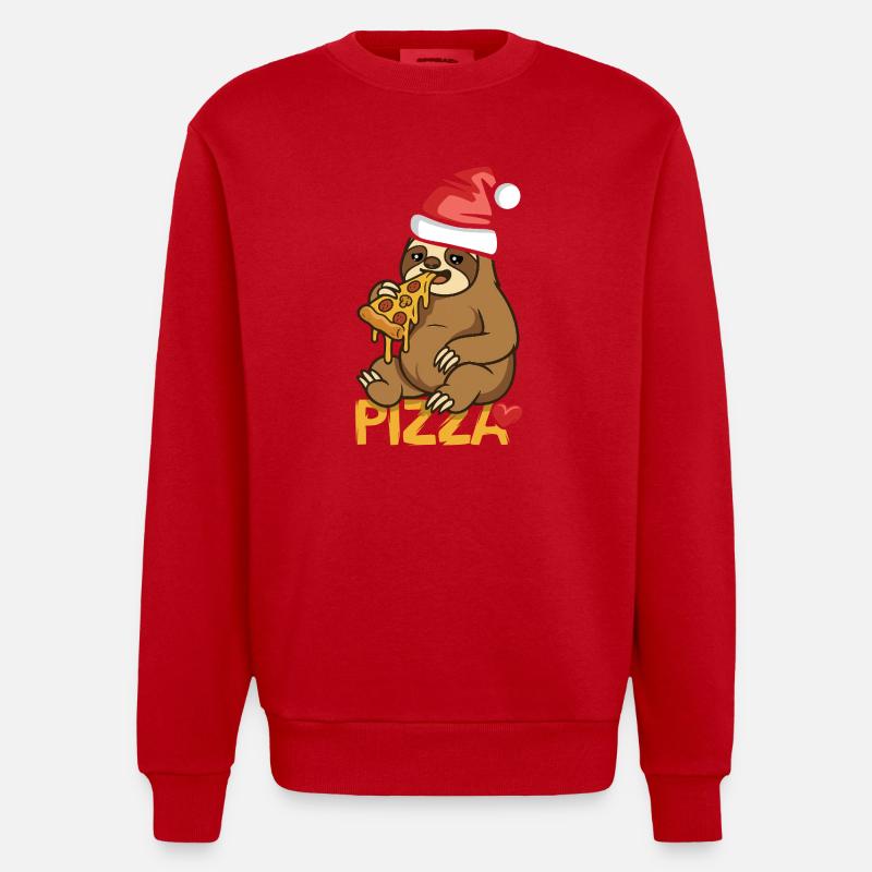 Faultier isst Pizza Weihnachtsdesign - Heavyweight Oversized Organic Crew Neck Made in EU - Rot