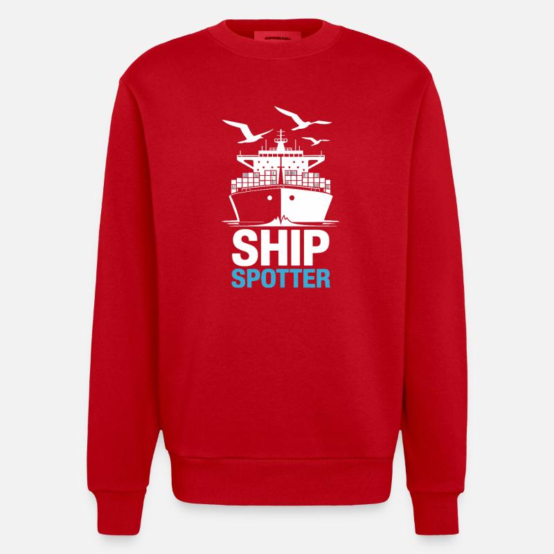 Spotter de navire Passion Maritime - Sweat bio épais oversize fabriqué en UE - rouge