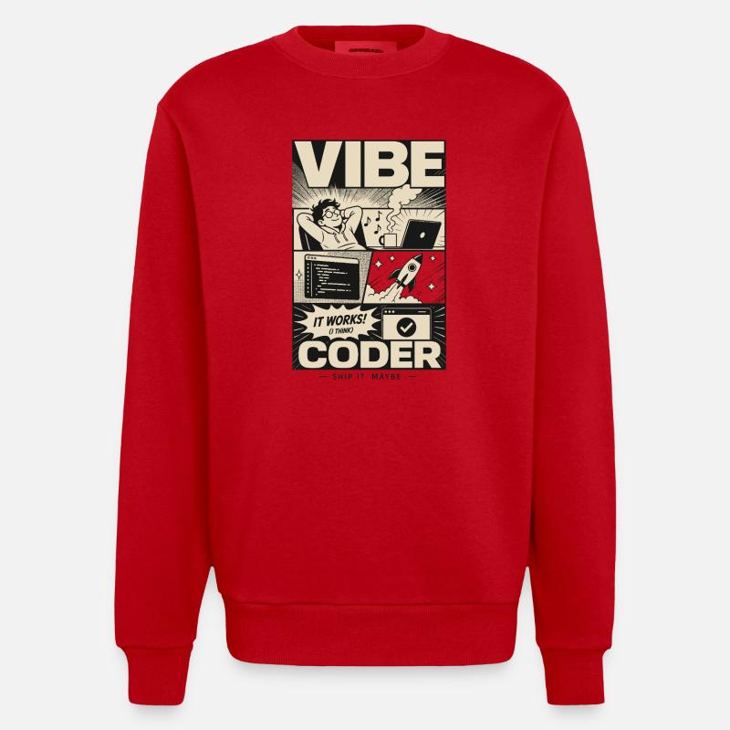 Vibe Coder Programmer Humor - Heavyweight Oversized Organic Crew Neck Made in EU - red