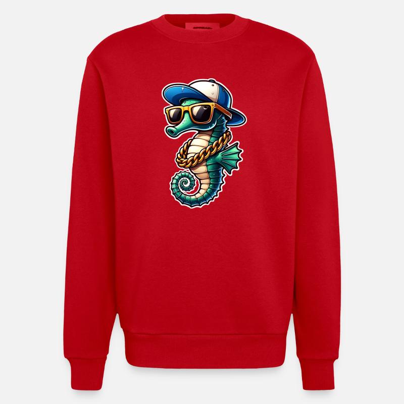 Seepferd Seepferdchen - Heavyweight Oversized Organic Crew Neck Made in EU - Rot
