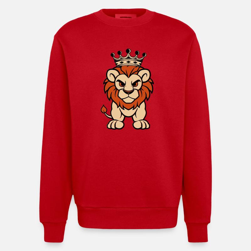 Lion Comic Crown - Heavyweight Oversized Organic Crew Neck Made in EU - red