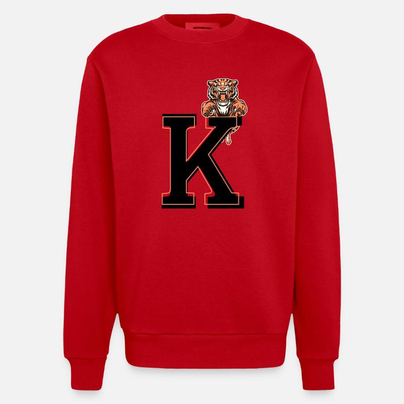 Buchstabe k Tiger - Geschenkidee - Heavyweight Oversized Organic Crew Neck Made in EU - Rot