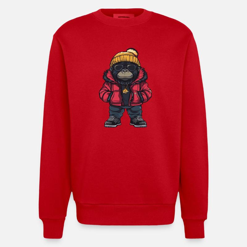 Gorille Cool Bande Dessinée - Sweat bio épais oversize fabriqué en UE - rouge