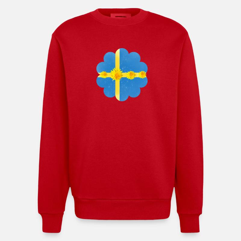 Suède Pissenlit Fleurs Suède Drapeau - Sweat bio épais oversize fabriqué en UE - rouge