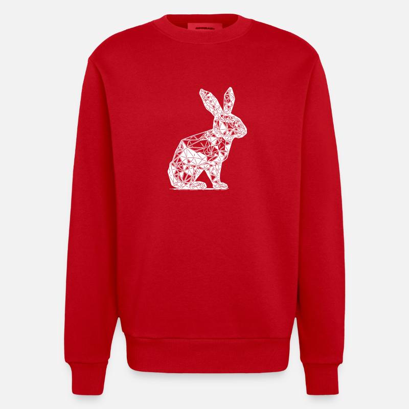 Geometric Lines Rabbit Rabbit Head - Heavyweight Oversized Organic Crew Neck Made in EU - red