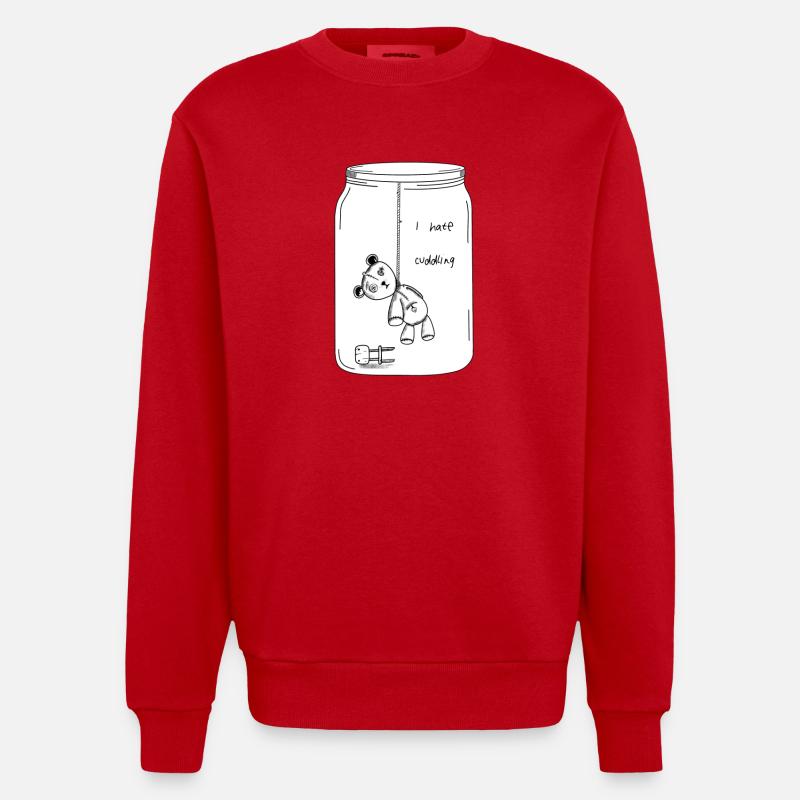 I hate cuddling (BW Version) - Heavyweight Oversized Organic Crew Neck Made in EU - red