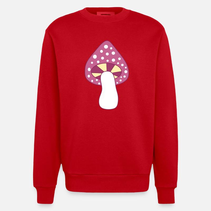 Mushroom fly agaric violet pattern customizable - Heavyweight Oversized Organic Crew Neck Made in EU - red