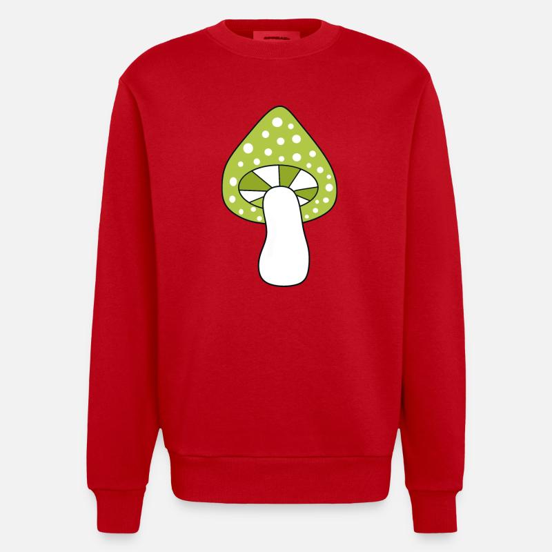 Mushroom green fly agaric pattern customizable - Heavyweight Oversized Organic Crew Neck Made in EU - red