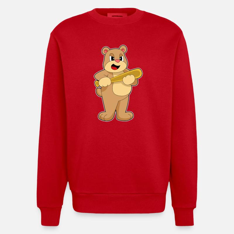 Batte de baseball Bear - Sweat bio épais oversize fabriqué en UE - rouge