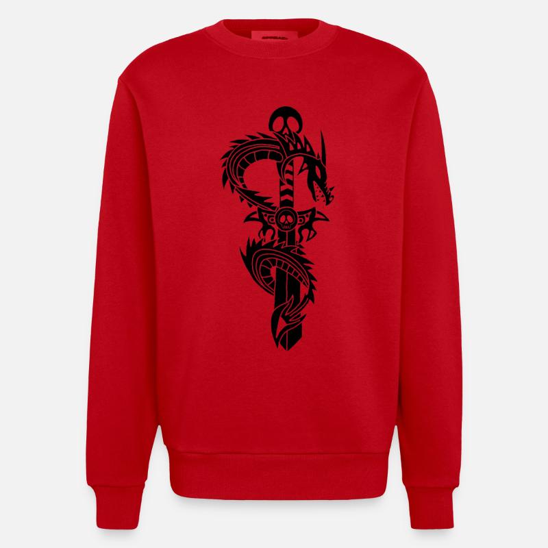 Le dragon noir et l'épée - Sweat bio épais oversize fabriqué en UE - rouge