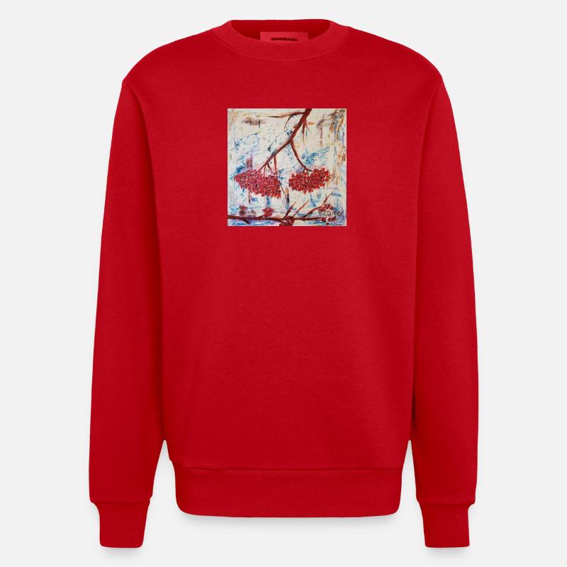 Abstrakte Vogelbeere in Rot - Heavyweight Oversized Organic Crew Neck Made in EU - Rot