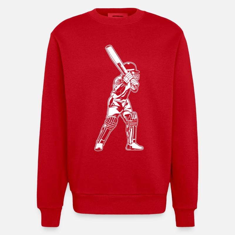 Croquis de batteur de cricket - Sweat bio épais oversize fabriqué en UE - rouge