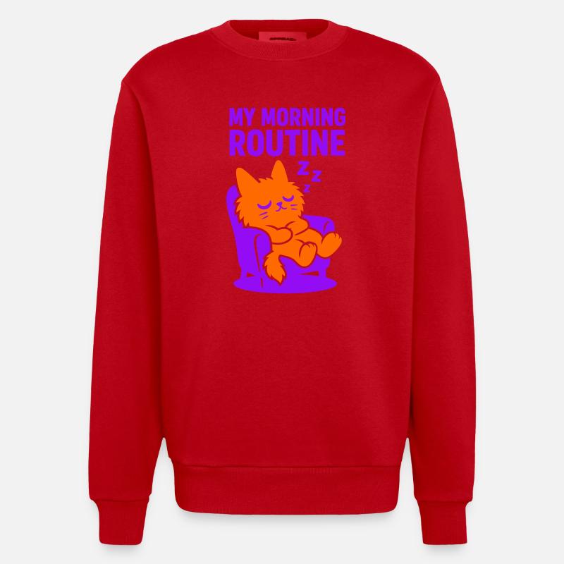 Routine matinale chat #1 - Sweat bio épais oversize fabriqué en UE - rouge