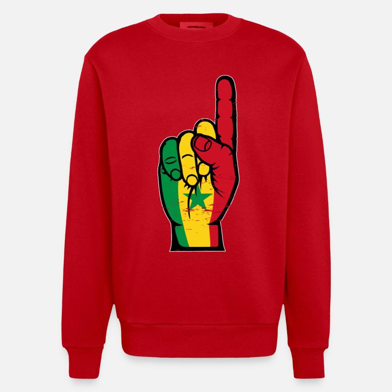 Main des drapeaux du Sénégal - Sweat bio épais oversize fabriqué en UE - rouge