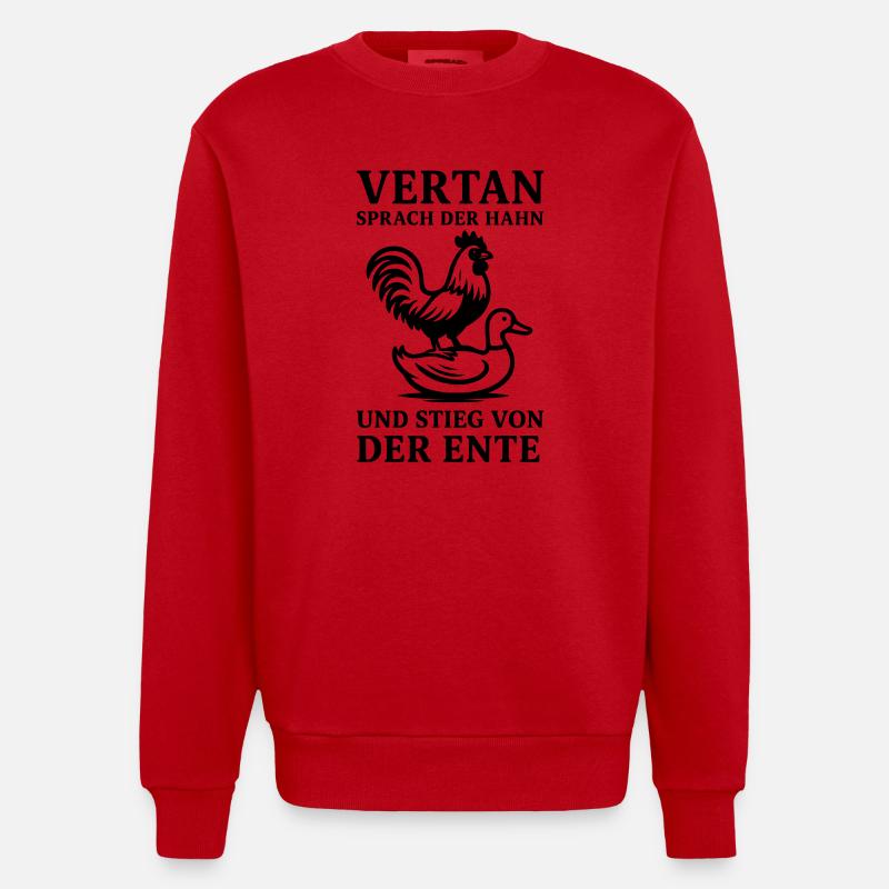 vertan sprach der hahn - Heavyweight Oversized Organic Crew Neck Made in EU - Rot