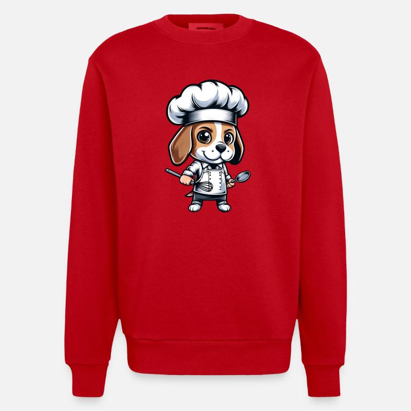 Cute Beagle Chef Comic Design - Heavyweight Oversized Organic Crew Neck Made in EU - red