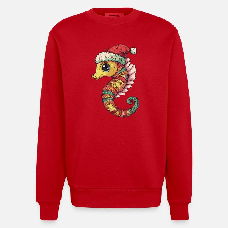 Noël de l’hippocampe - Sweat bio épais oversize fabriqué en UE - rouge
