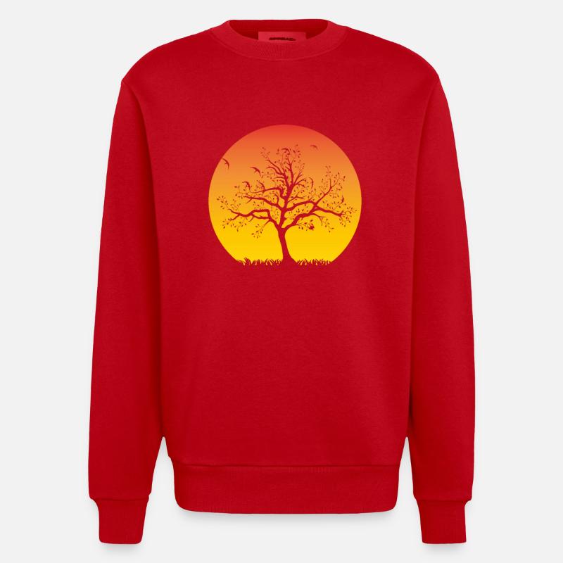 Tree sunset - Heavyweight Oversized Organic Crew Neck Made in EU - red