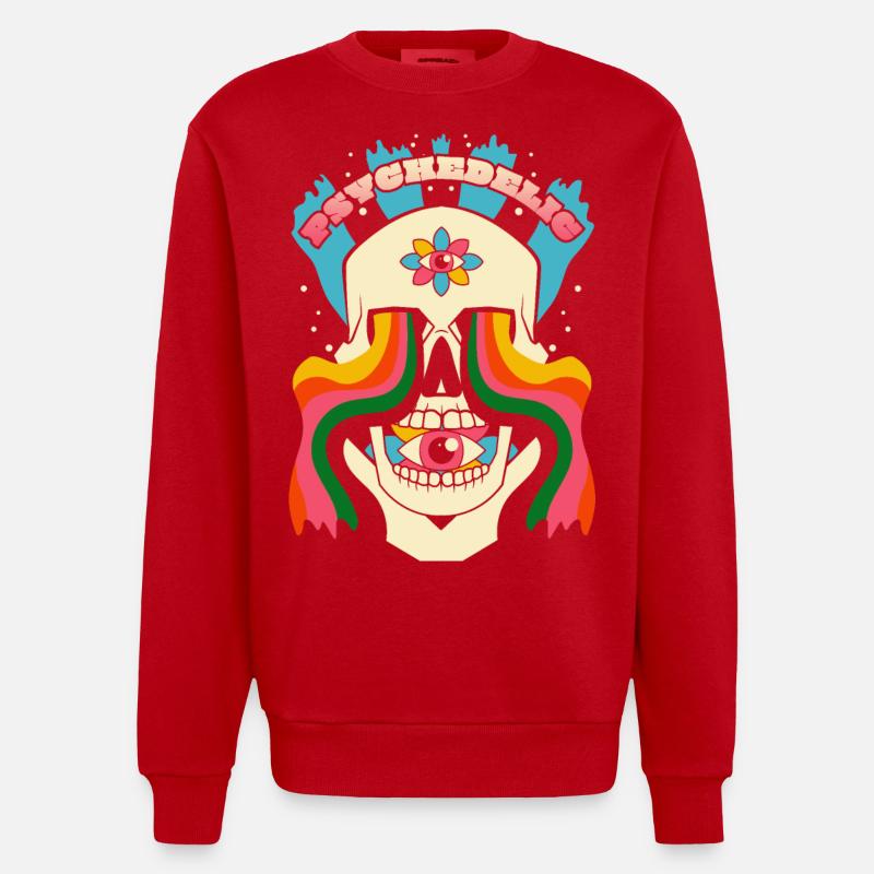 Psychedelic Skull Psychedelic Graphic - Heavyweight Oversized Organic Crew Neck Made in EU - red