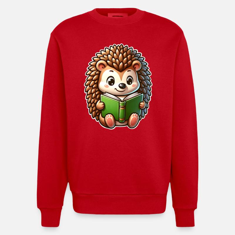 Igel Lesen Buch Bücher - Heavyweight Oversized Organic Crew Neck Made in EU - Rot