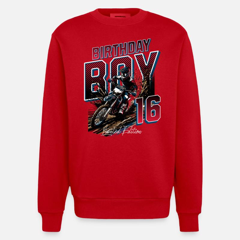 16e anniversaire de motocross - Sweat bio épais oversize fabriqué en UE - rouge