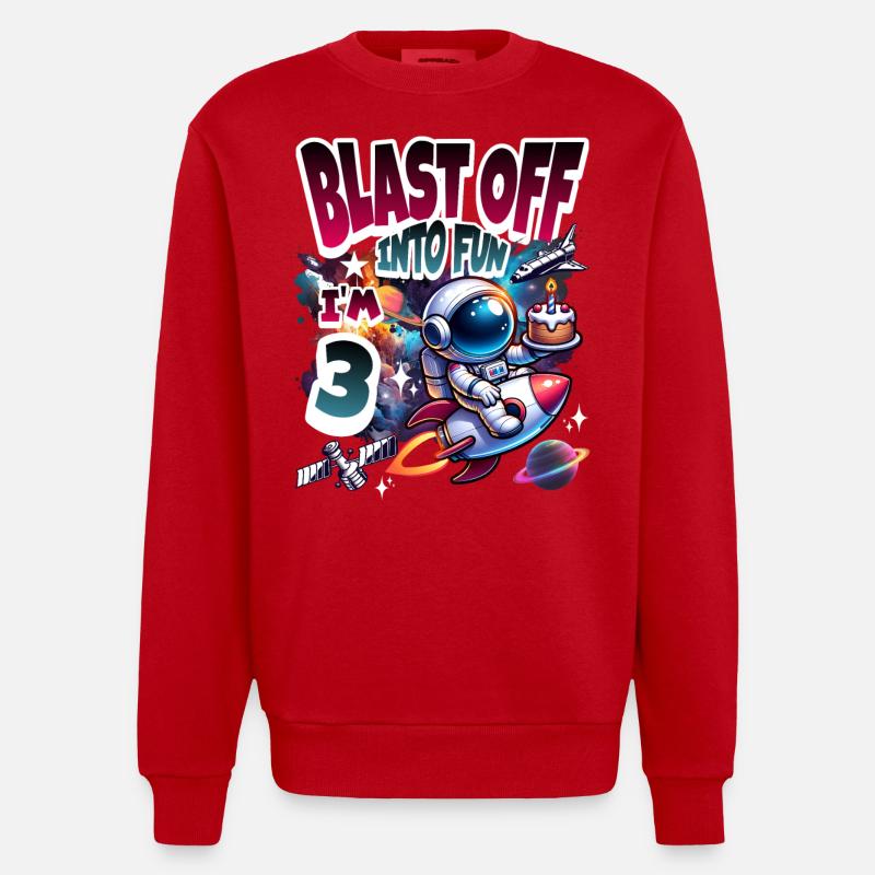 Astronaut 3rd Birthday Space - Heavyweight Oversized Organic Crew Neck Made in EU - red