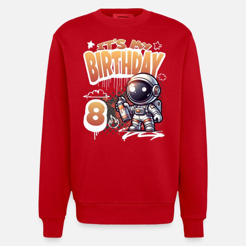 Graffiti astronaute 8e anniversaire - Sweat bio épais oversize fabriqué en UE - rouge
