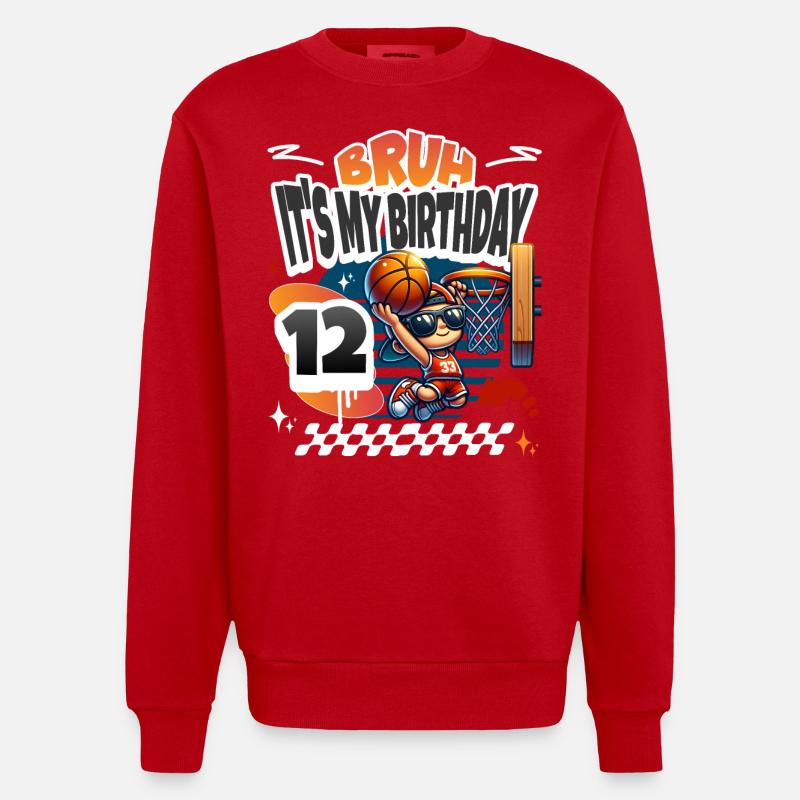 12e anniversaire de basket-ball - Sweat bio épais oversize fabriqué en UE - rouge