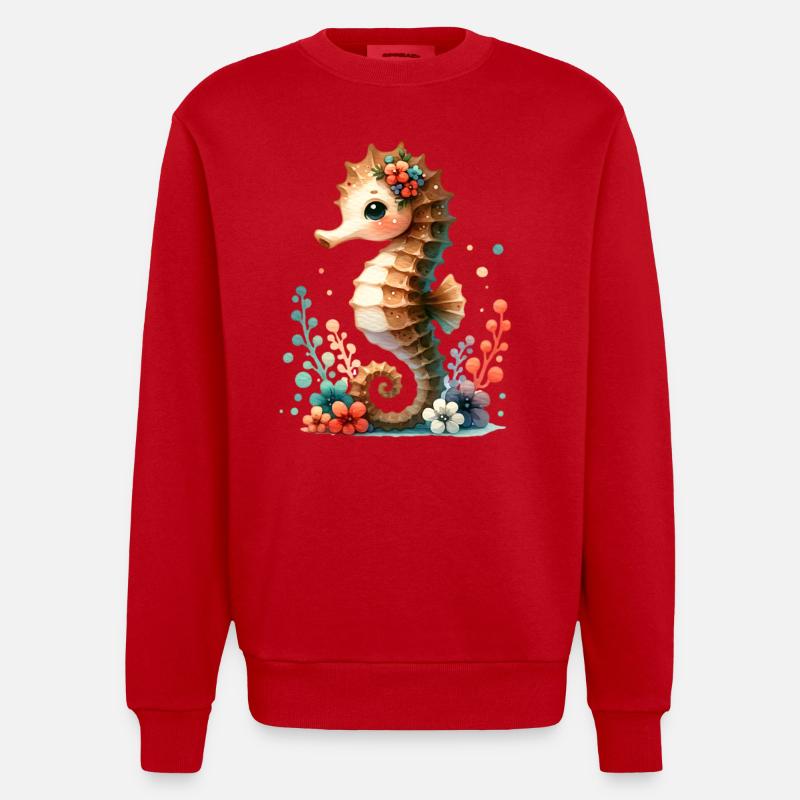 Seepferd Seepferdchen - Heavyweight Oversized Organic Crew Neck Made in EU - Rot