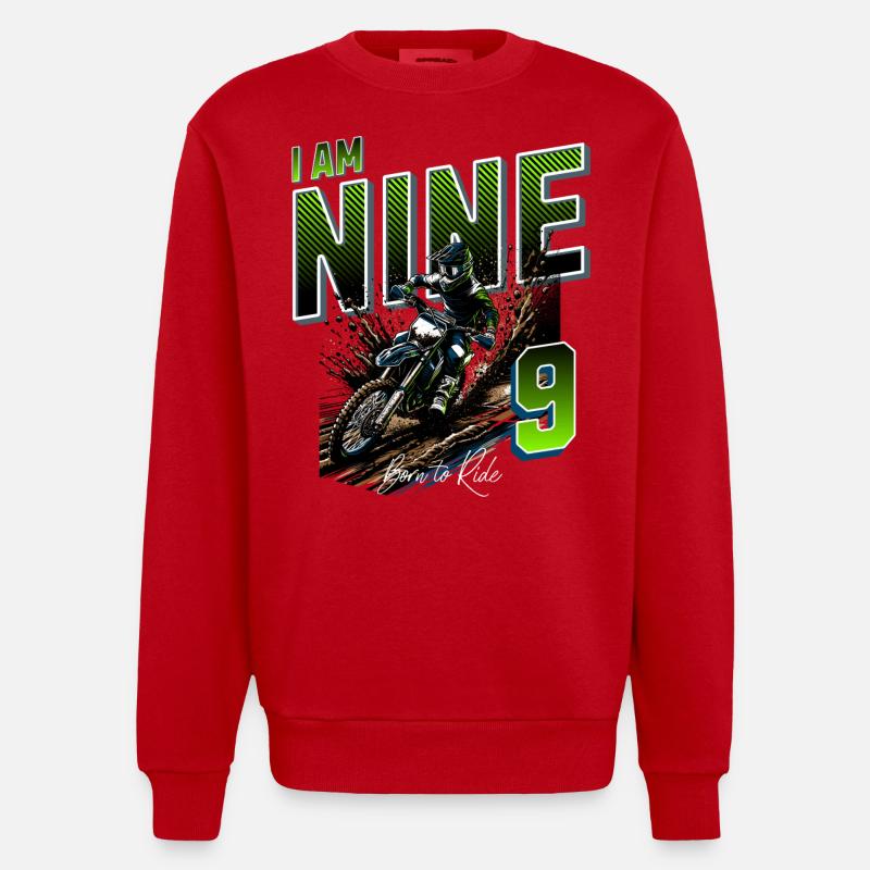 9e anniversaire de motocross - Sweat bio épais oversize fabriqué en UE - rouge