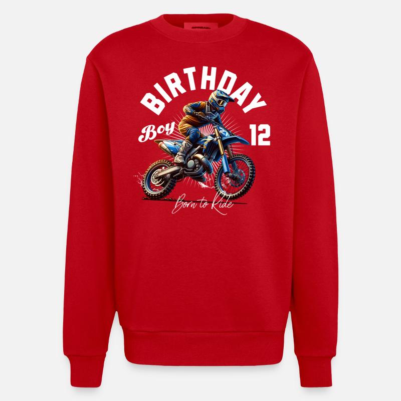 12e anniversaire de motocross - Sweat bio épais oversize fabriqué en UE - rouge