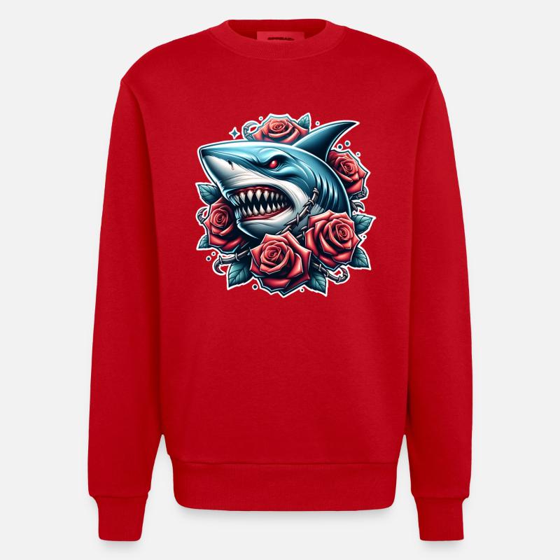Roses de requin - Sweat bio épais oversize fabriqué en UE - rouge