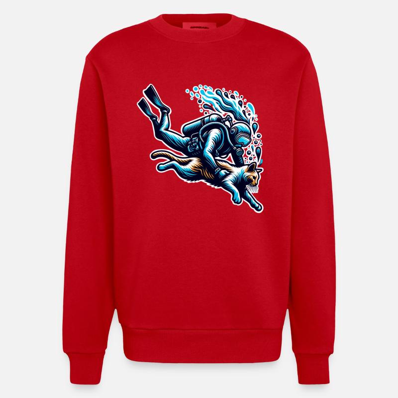Plongée Plongeur Chat - Sweat bio épais oversize fabriqué en UE - rouge