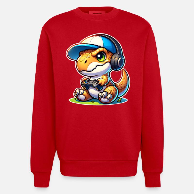 Gaming Dinosaurier T Rex - Heavyweight Oversized Organic Crew Neck Made in EU - Rot