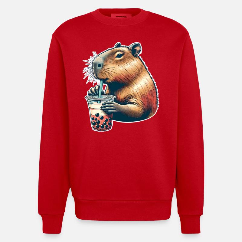 Capybara Bubble Tea - Heavyweight Oversized Organic Crew Neck Made in EU - Rot