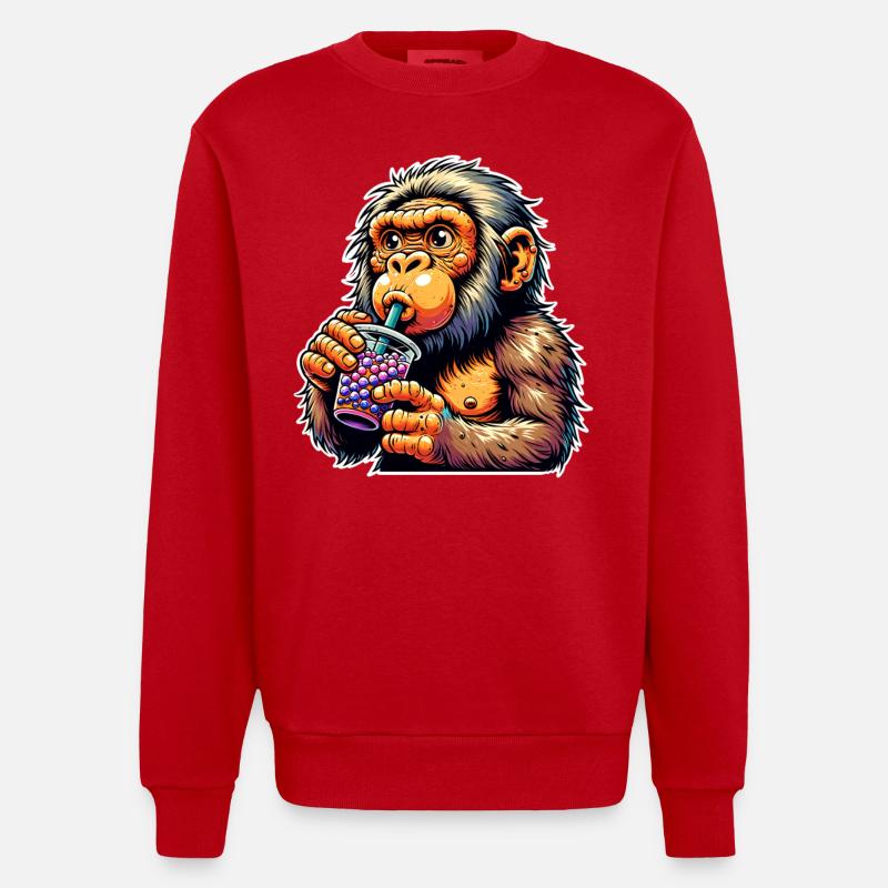 Neanderthal Bubble Tea - Heavyweight Oversized Organic Crew Neck Made in EU - red