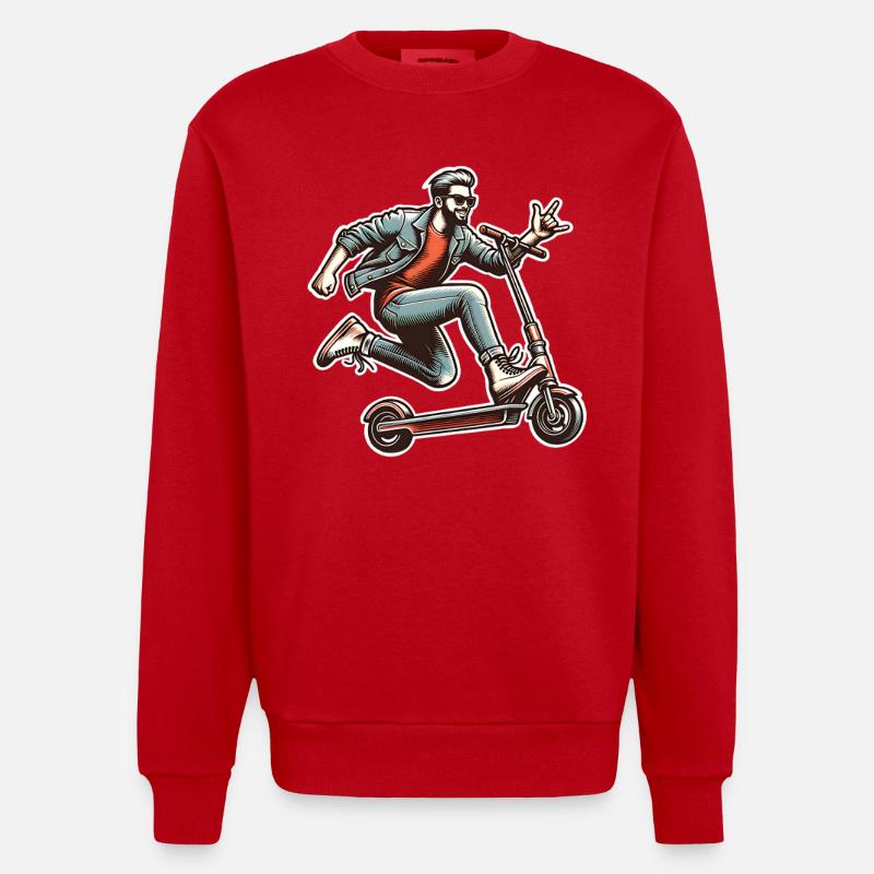 Kick Scooters E-Scooters E-Scooters - Heavyweight Oversized Organic Crew Neck Made in EU - red