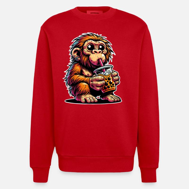 Neanderthal Bubble Tea - Heavyweight Oversized Organic Crew Neck Made in EU - red