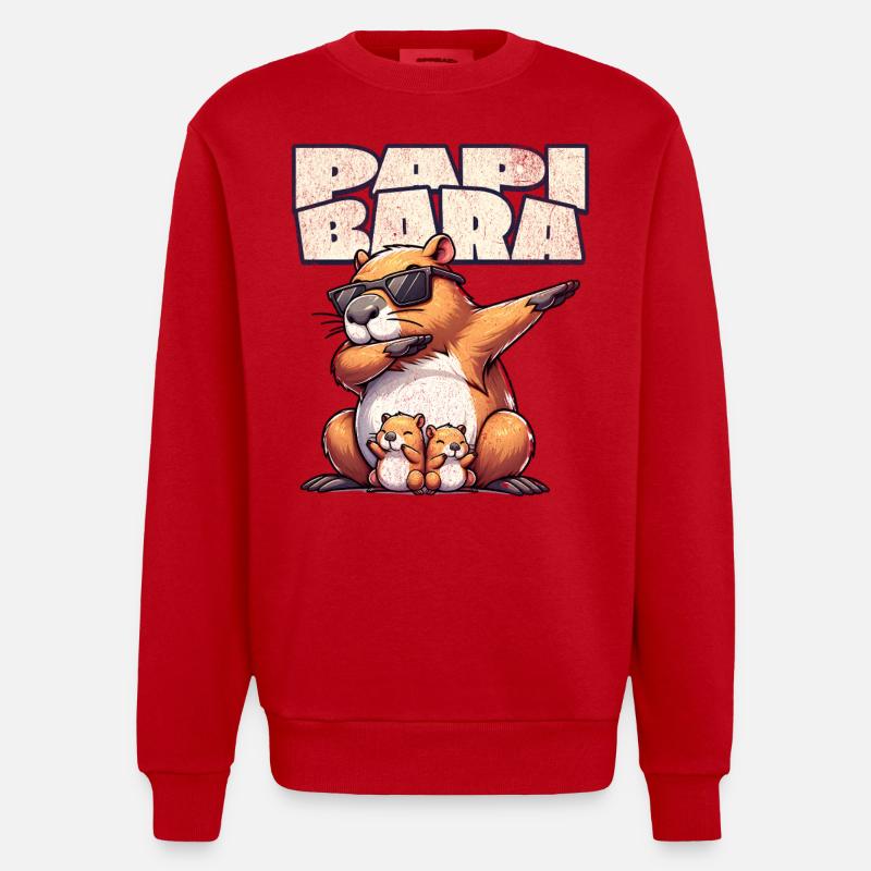 Papibara Capybara Père Papa - Sweat bio épais oversize fabriqué en UE - rouge