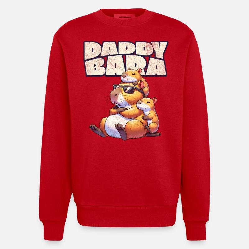 Daddybara Capybara Father Dad - Heavyweight Oversized Organic Crew Neck Made in EU - red