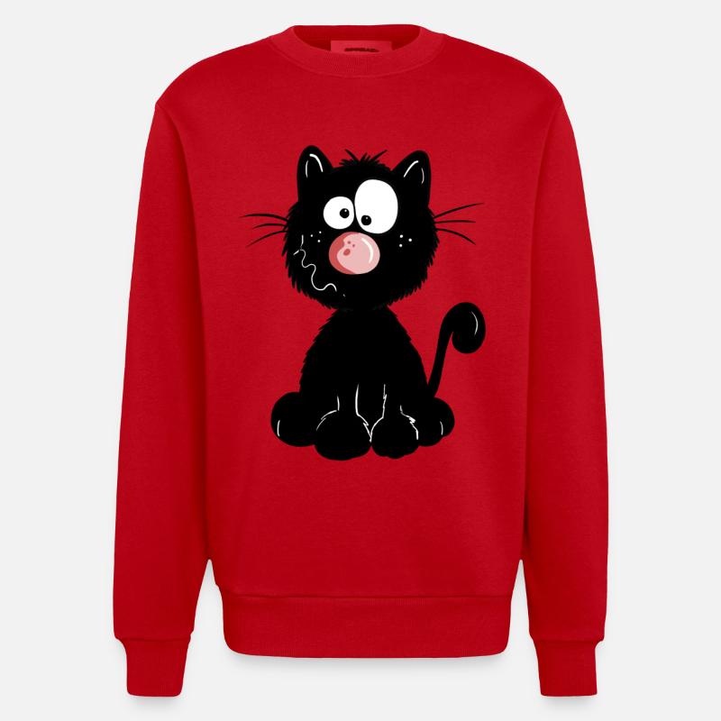 Schwarze Katze - Heavyweight Oversized Organic Crew Neck Made in EU - Rot