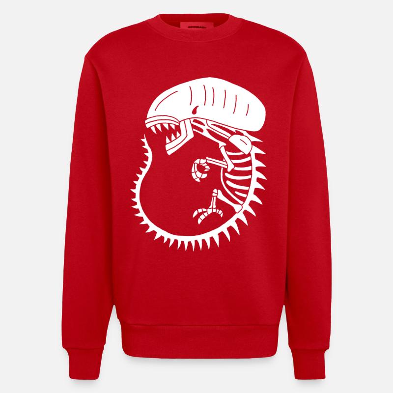 White alien monster skeleton - Heavyweight Oversized Organic Crew Neck Made in EU - red