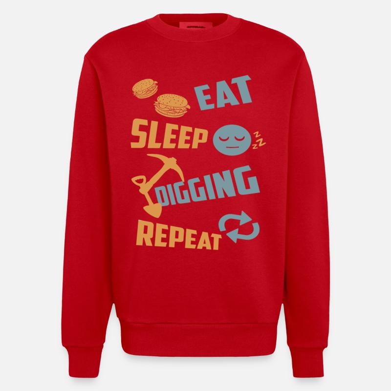 Manger, dormir, creuser, répéter - Sweat bio épais oversize fabriqué en UE - rouge