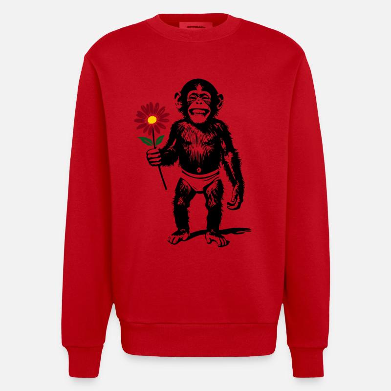 Affe mit Blume Valentinsgeschenk - Heavyweight Oversized Organic Crew Neck Made in EU - Rot