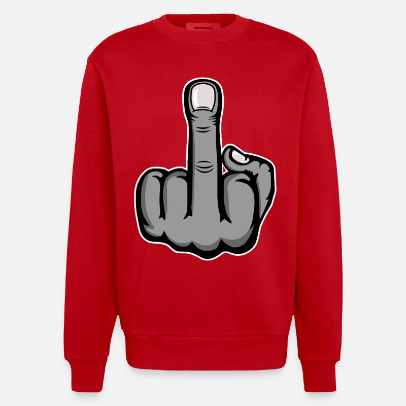 Mittelfinger Stinkefinger Design Grau - Heavyweight Oversized Organic Crew Neck Made in EU - Rot