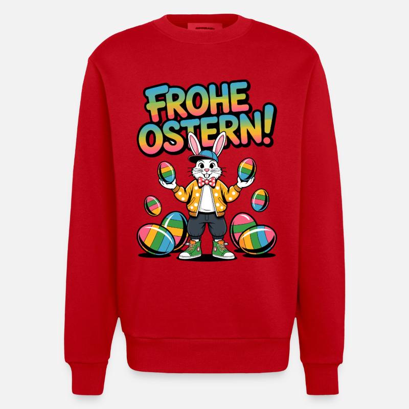 Fröhliche Ostern Bunny Farben - Heavyweight Oversized Organic Crew Neck Made in EU - Rot