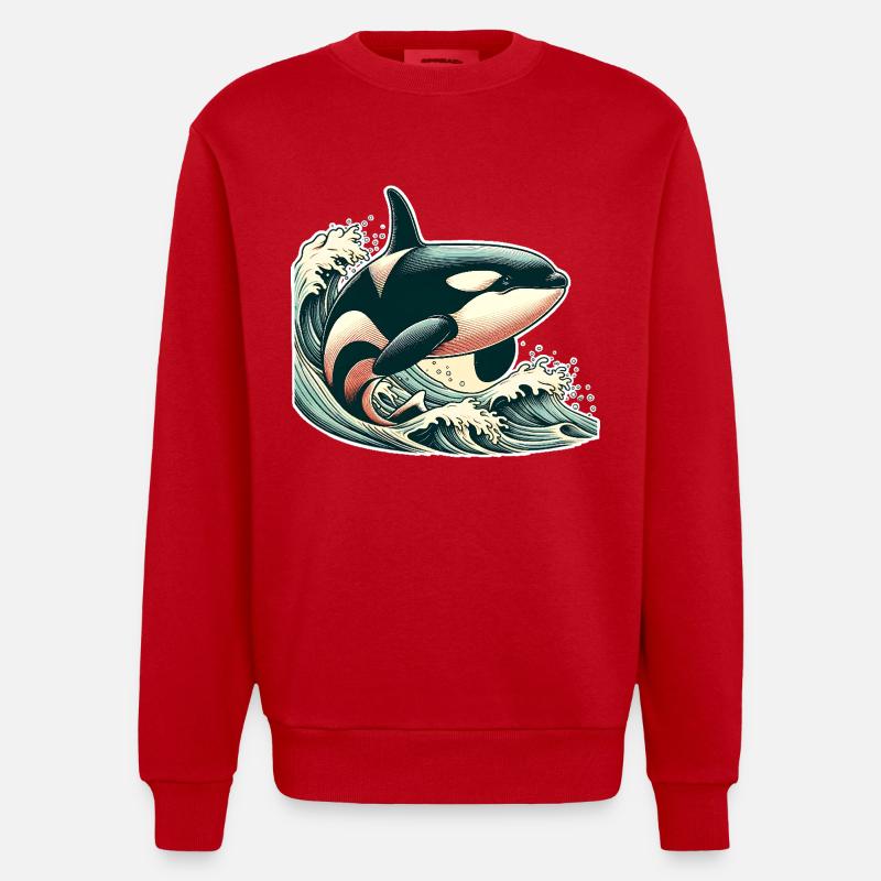 Orca Killer Whale - Heavyweight Oversized Organic Crew Neck Made in EU - red